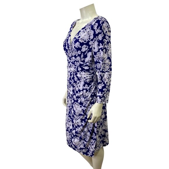 Lauren Ralph Lauren Faux Wrap Floral V-Neck Dress With 3/4 Sleeves 16 - Picture 5 of 8